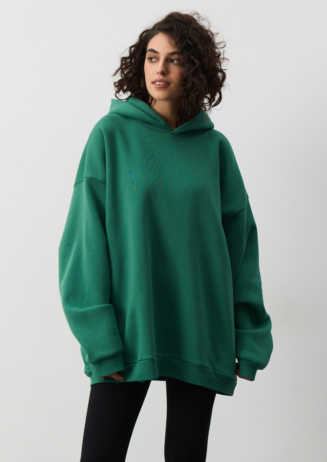 Green leaves color three-thread insulated oversize unisex hoodie with pockets 